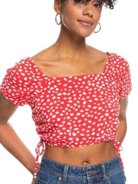 Roxy Red and White Patterned Crop Top
